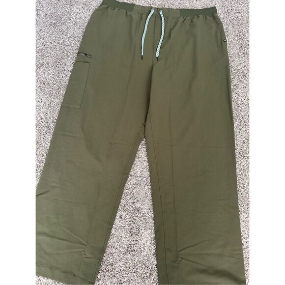 Jaanuu Women’s Plus Size 3X 4-Pocket Relaxed Essential Pants Scrubs Khaki Green - Picture 4 of 13